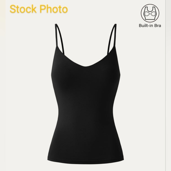 OGL Tops - OGL Cotton Blend V-Neck Brami Built-In Bra Cami Black Small